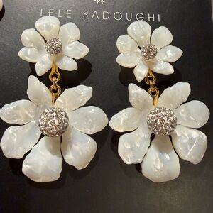 LELE sadoughi double flowers crystal earrings